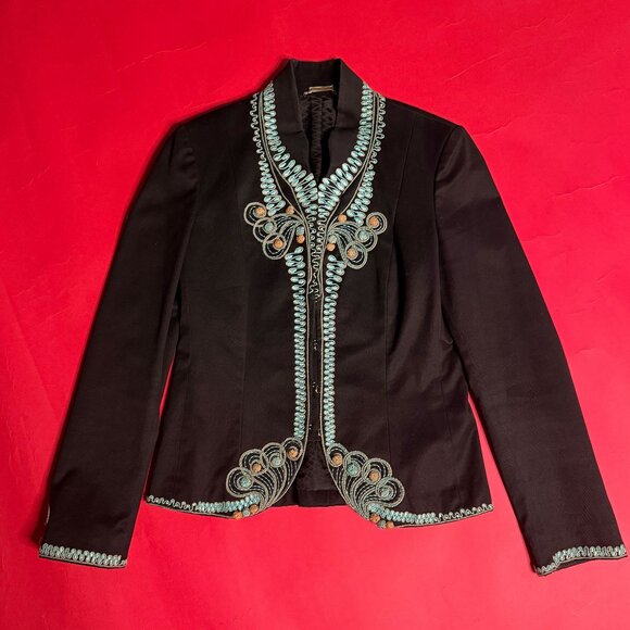 Roberto Cavalli Embroidered Cotton Jacket – Black, Y2K Style, Women’s M - Picture 4 of 11